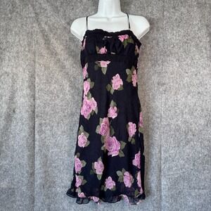 VTG 90s My Michelle Y2K Fairy‎ Floral Midi Dress 11/12 Babydoll Blue Crinkle